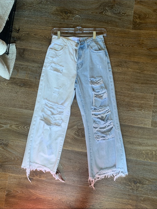 Vervet Denim - #55 Two-Tone Distressed Boyfriend Jeans - Light Blue & White